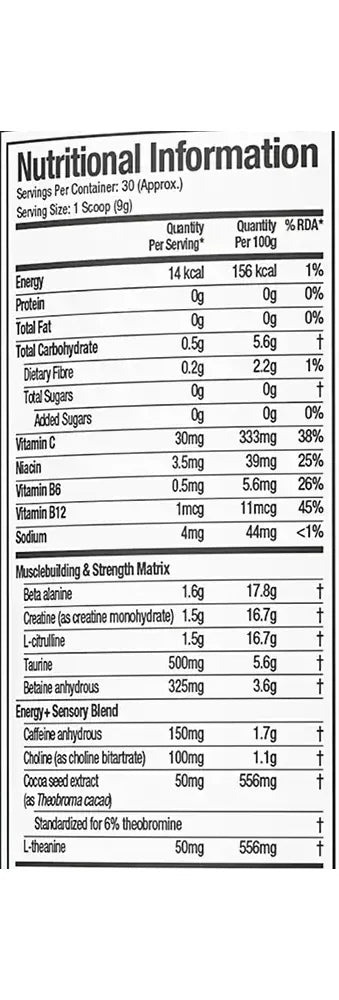 MUSCLETECH VAPOR X PRE WORKOUT 30 SERVINGS