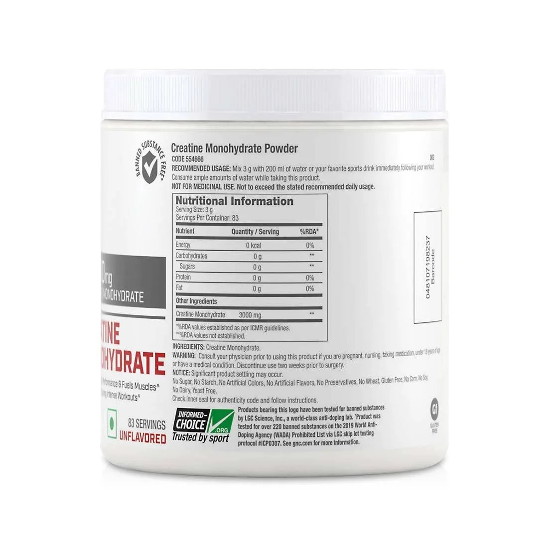 GNC CREATINE MONOHYDRATE 250GM 83 SERVINGS