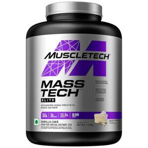 MuscleTech Mass Tech Elite (3kg) | 52g Protein | 830 Calories | 3g Creatine | Vanilla Cake Flavour