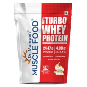 Dr. Morepen MuscleFood – 100% Turbo Whey Protein (1kg) | 24.47g Protein | 4.98g BCAAs | Rich Milk Shake Flavour