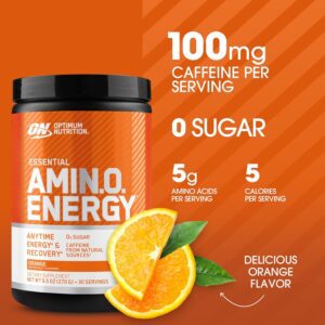 Optimum Nutrition Essential Amino Energy Pre-Workout | Instant Energy + Focus | Orange Flavour | 30 Servings | Orange