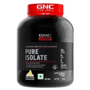 GNC AMP Pure Isolate Whey Protein (4 lbs) | 25g Protein Per Serving | 6g BCAA | Zero Sugar | Vanilla Flavor