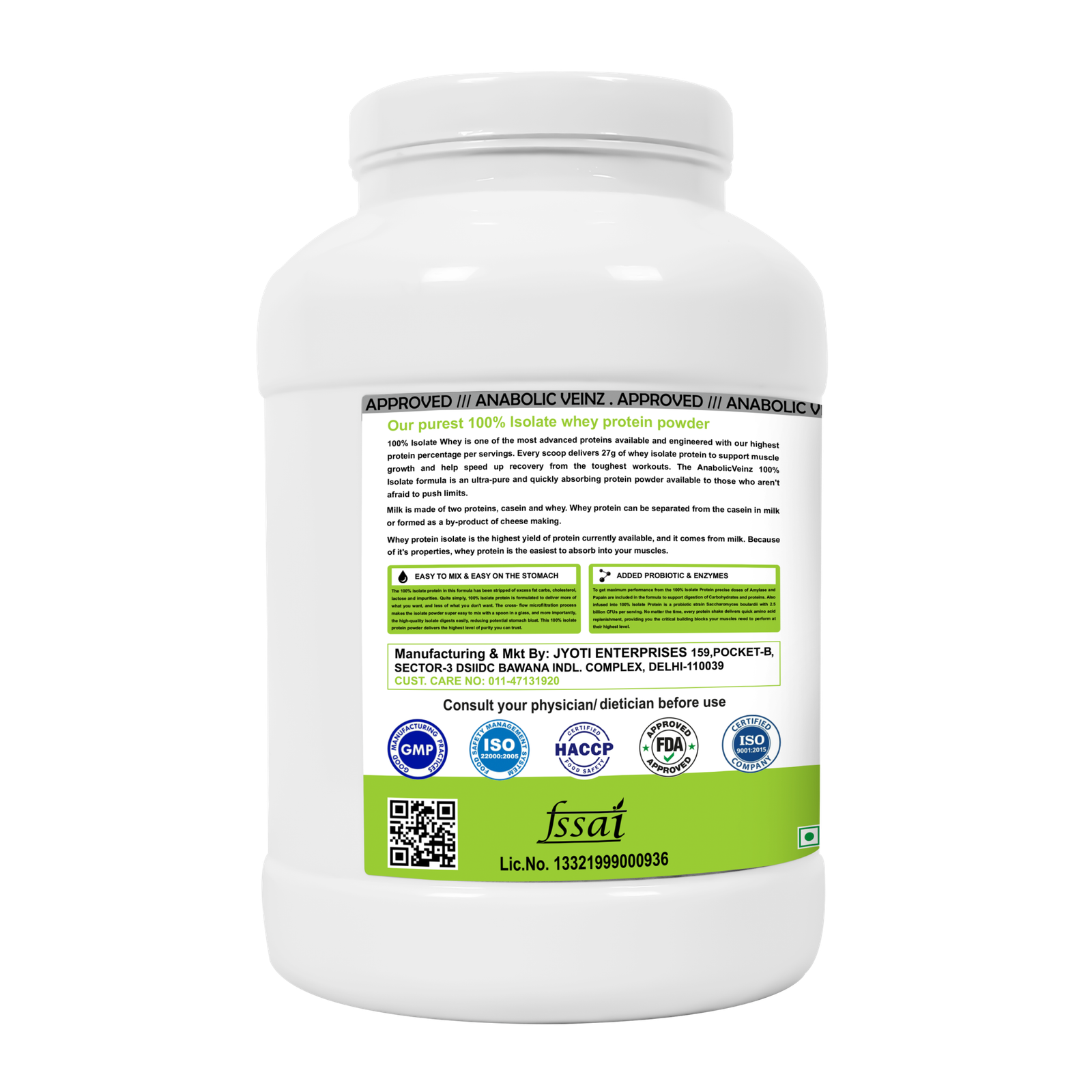 Anabolic Veinz Nutrition - Isolate Hydrolyzed Protein | (1.81Kg) | 27g Protein | Free Shaker - Image 3