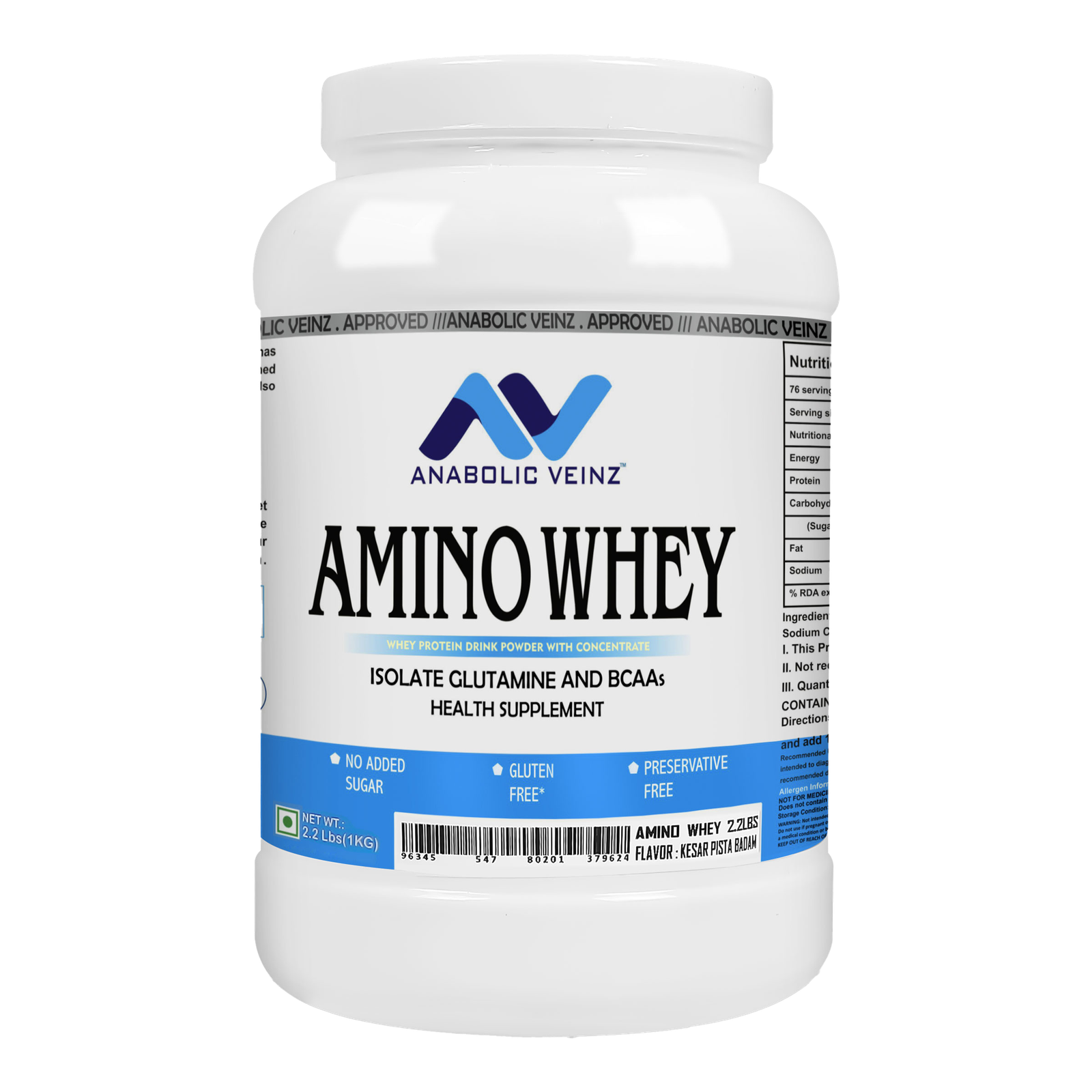 Anabolic Veinz Nutrition - Amino Whey Protein | (4.5Kg/2.26Kg/1Kg) | 25g Protein | Free Shaker - Image 4