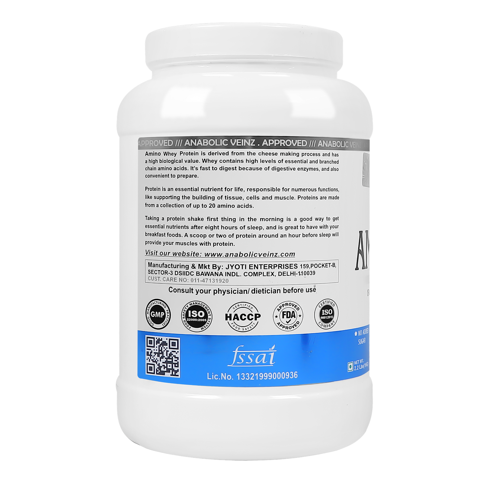 Anabolic Veinz Nutrition - Amino Whey Protein | (4.5Kg/2.26Kg/1Kg) | 25g Protein | Free Shaker - Image 6