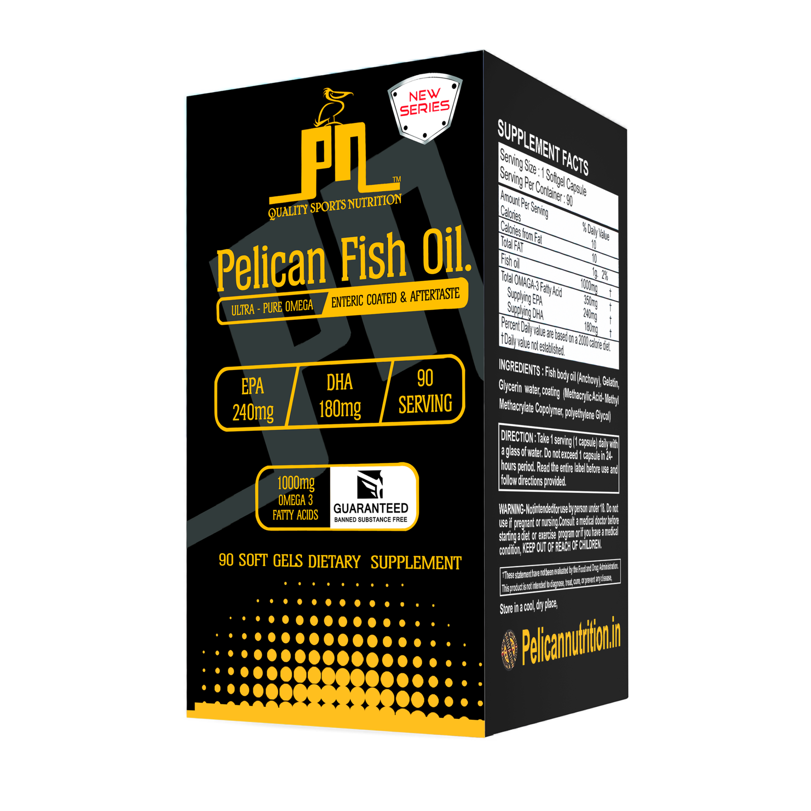 Pelican Nutrition – Ultra Pure Fish Oil Omega 3 (90 Softgels) | 1000mg Omega-3 | 240mg EPA | 180mg DHA | Enteric Coated