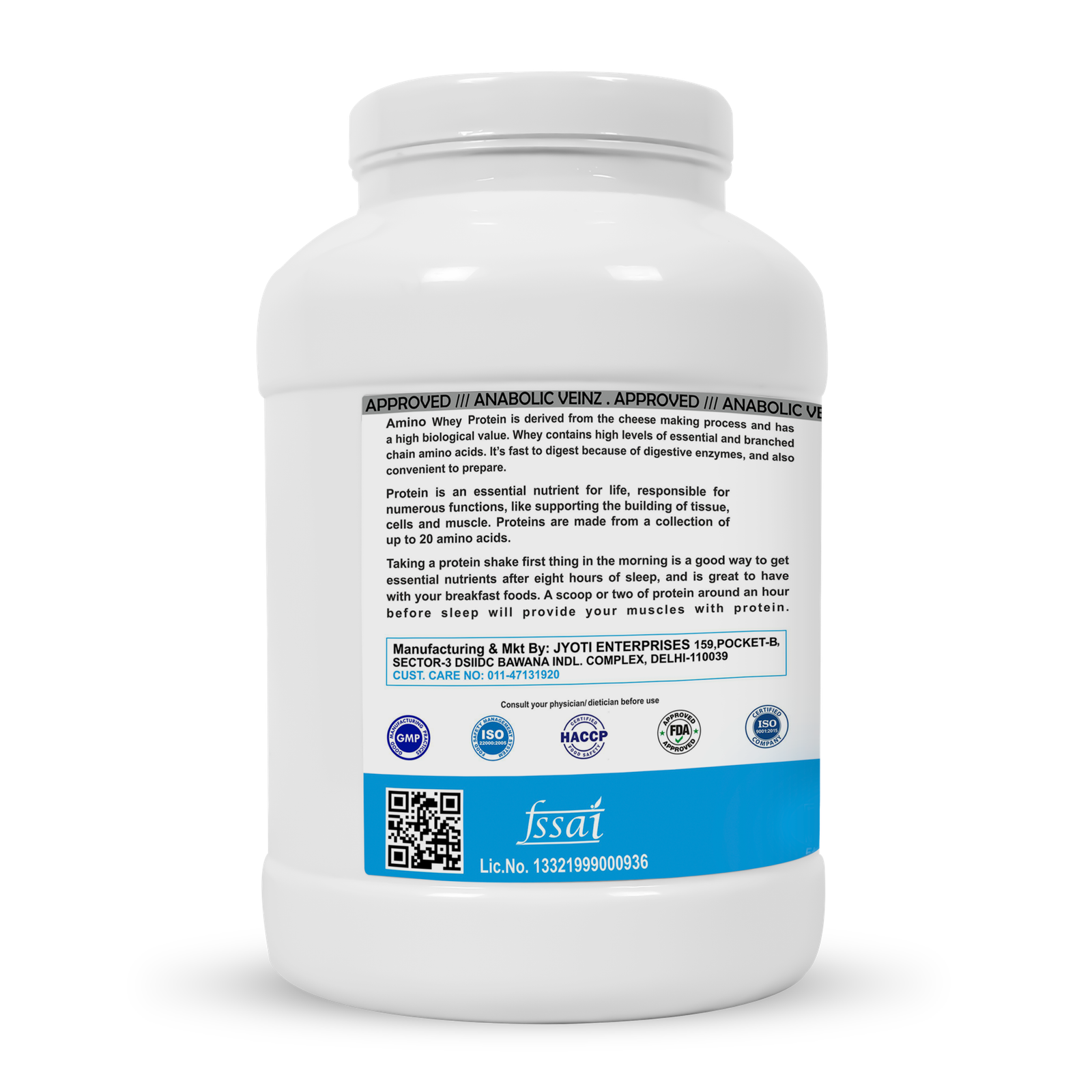 Anabolic Veinz Nutrition - Amino Whey Protein | (4.5Kg/2.26Kg/1Kg) | 25g Protein | Free Shaker - Image 3