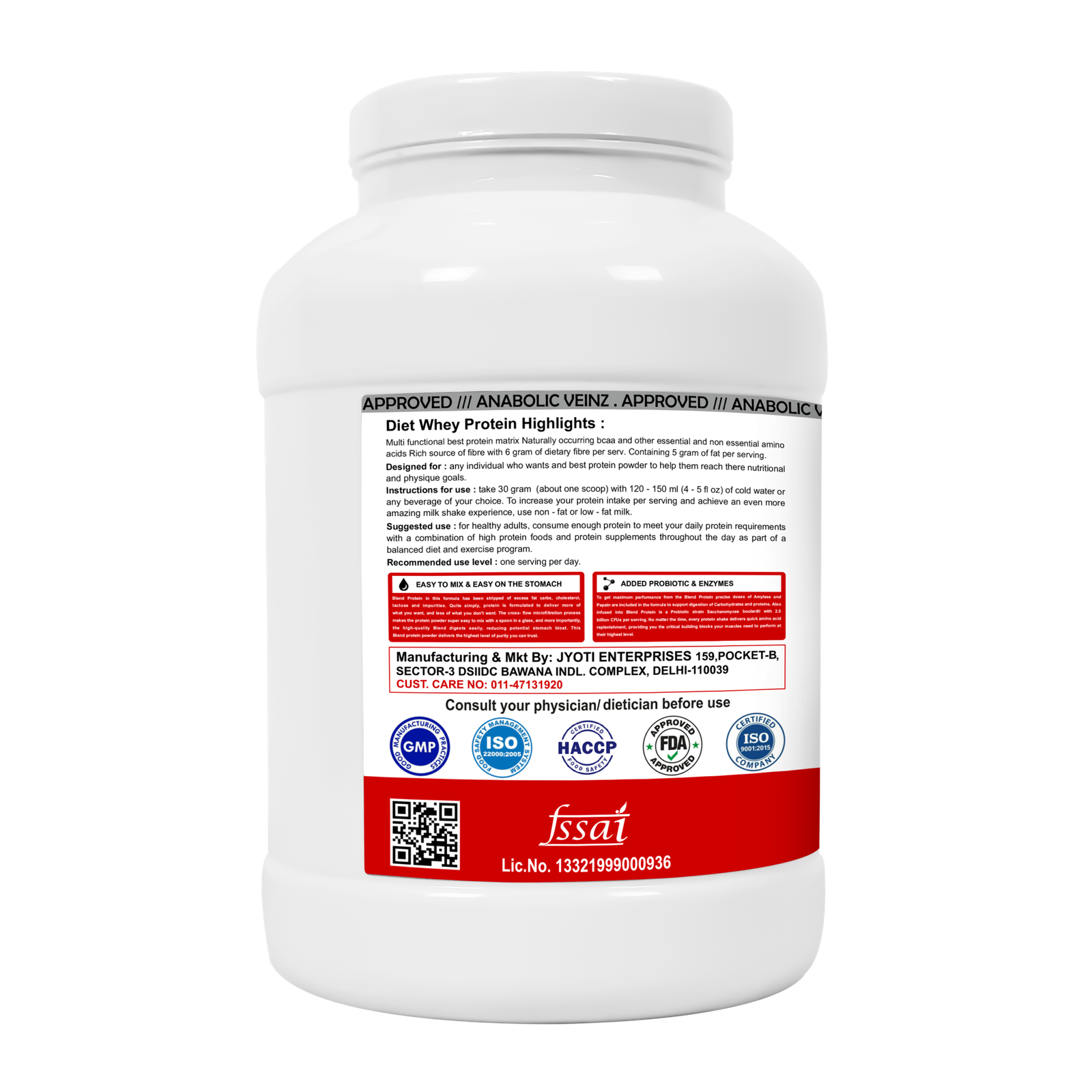 Anabolic Veinz Nutrition - Diet Whey Protein | (2Kg) | 24g Protein | Free Shaker - Image 3