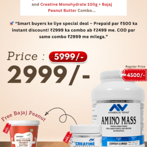 Buy Anabolic Veinz - Amino Mass Gainer 6Lbs + Creatine Monohydrate 100g + Bajaj High Protein Peanut Butter Combo