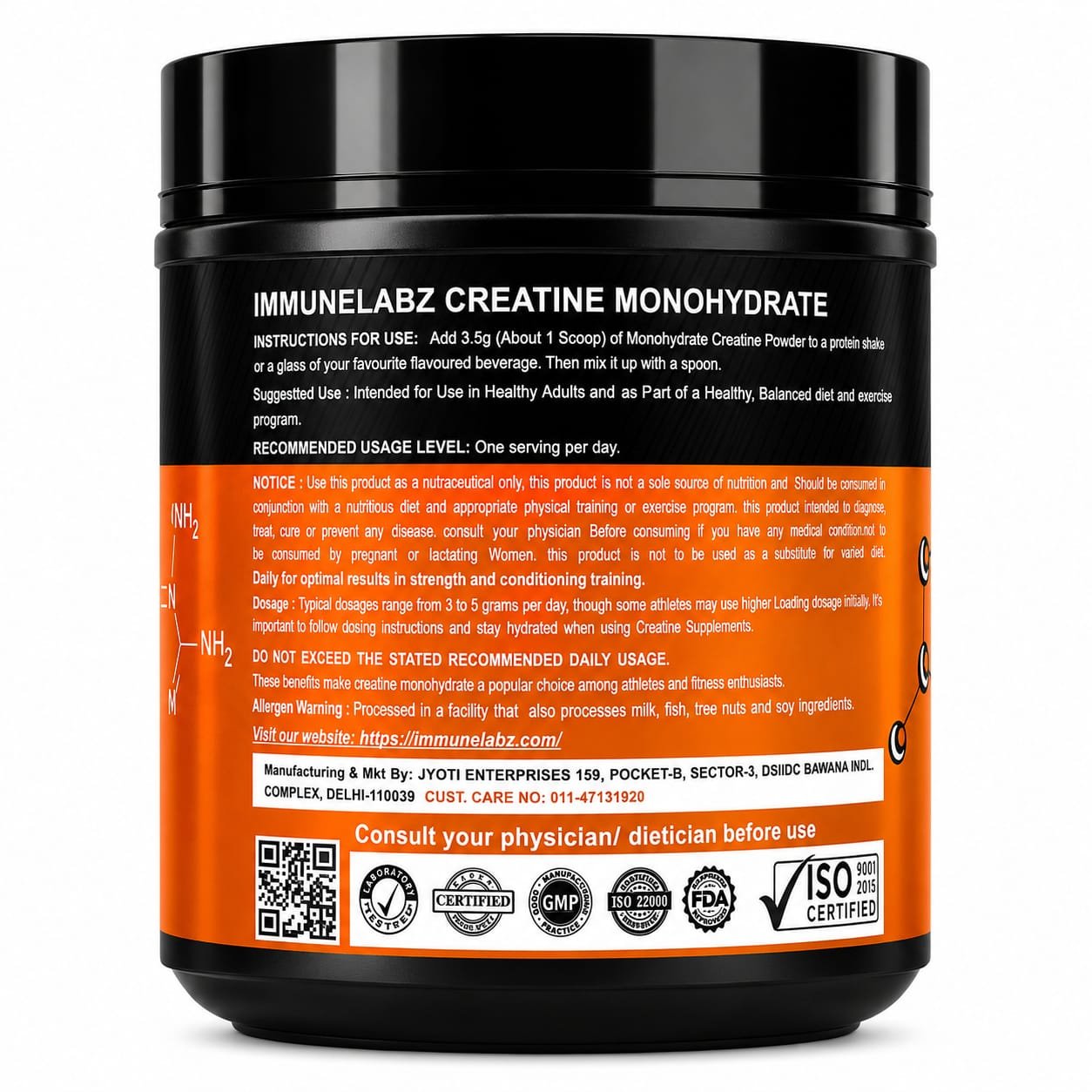 Immunelabz Nutrition 2.0 Micronized Creatine Monohydrate | Pure Strength, Power & Muscle Performance Formula | 300g / 100g - Image 2