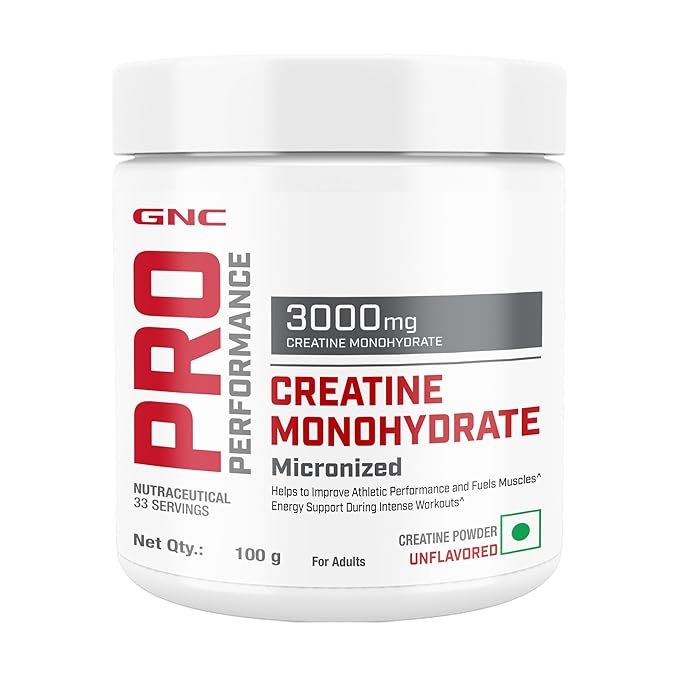 GNC Pro Performance Creatine Monohydrate | (Unflavoured, 100 grams Powder) | Boosts Athletic Performance | Fuels Muscles | Provides Energy Support for Heavy Workout | Formulated In USA