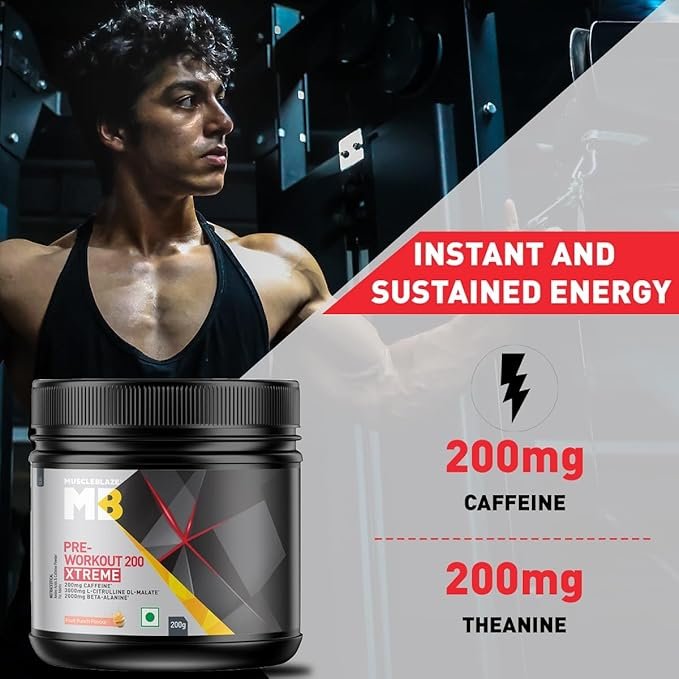 MuscleBlaze Pre Workout 200 Xtreme | (Fruit Punch, 30 Servings, 200g) | 200mg Caffeine | 200mg Theanine | 2000mg Beta Alanine | 3000mg Citrulline - Image 5