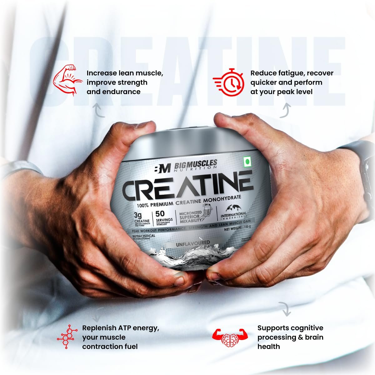 Bigmuscles Nutrition Creatine 102g | Micronized Creatine Monohydrate To Support Lean Muscle Repair & Recovery | Increase Strength & Athletic Performance,Powder - Image 9