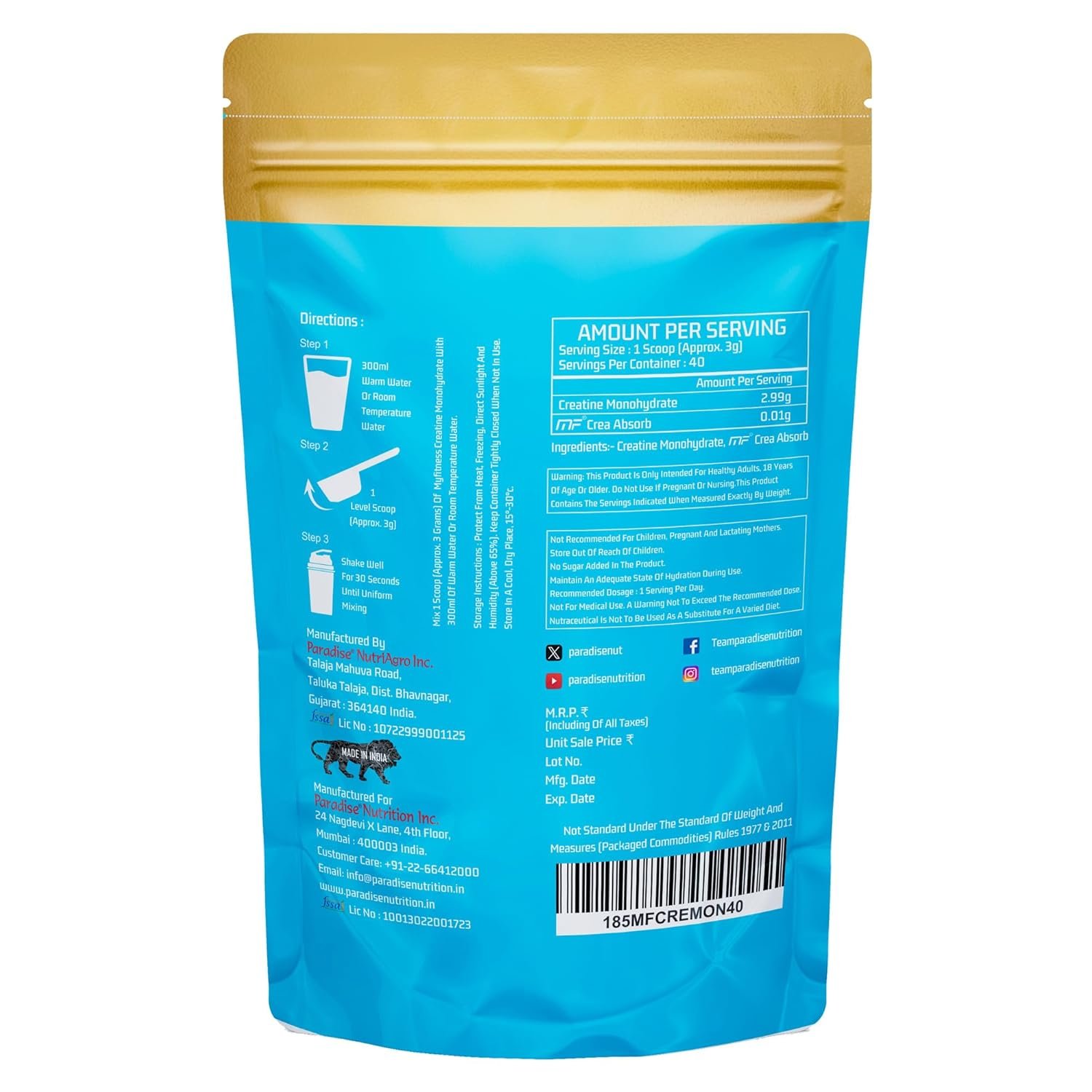 Myfitness Creatine Powder | Pure Micronised Creatine Monohydrate | Pre Workout Supplement | 40 Servings | Unflavoured | 120g - Image 2