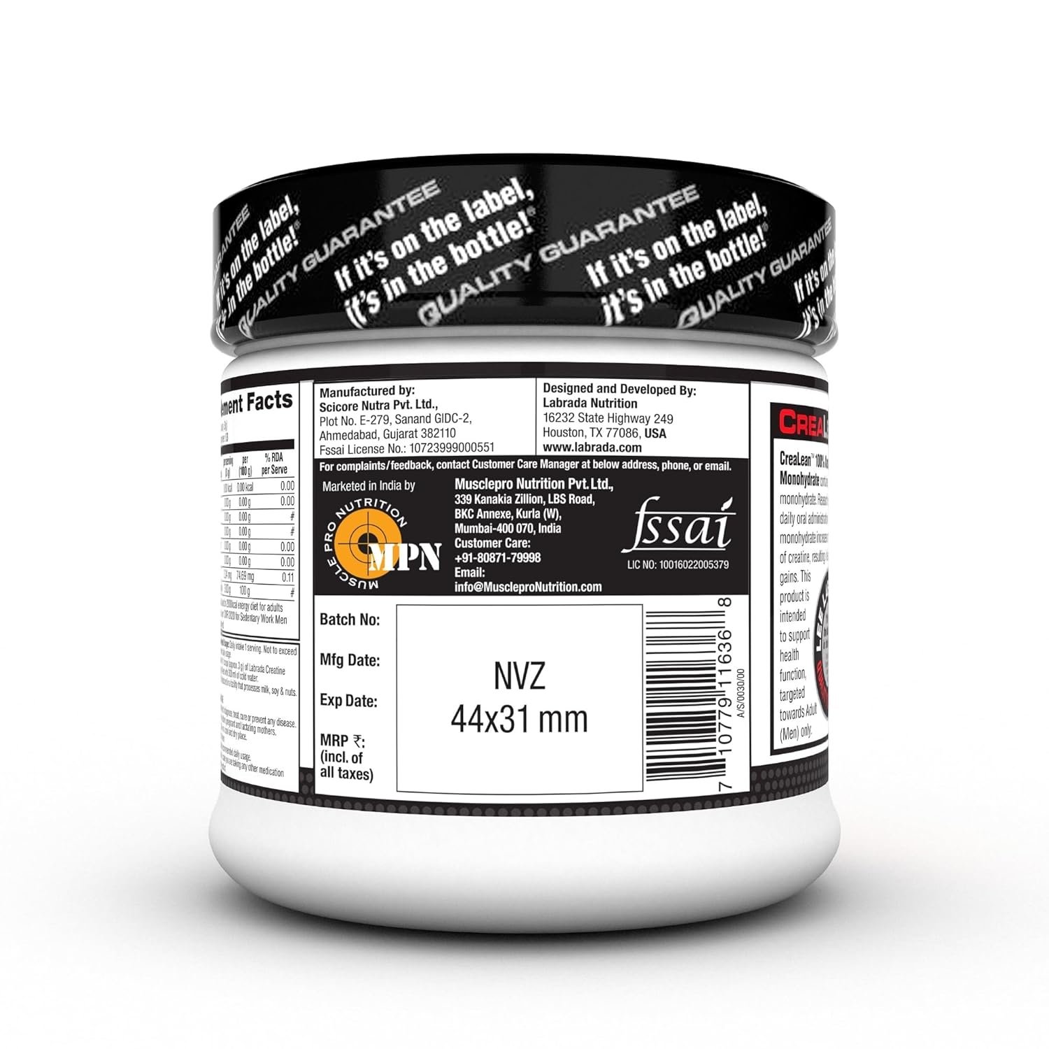 Labrada CreaLean Powder | Post Workout | Sustain longer workout | Muscle Repair & Recovery | 3g Creatine Monohydrate,For 83 Servings | 0.55 lbs (250 gm) - Image 3