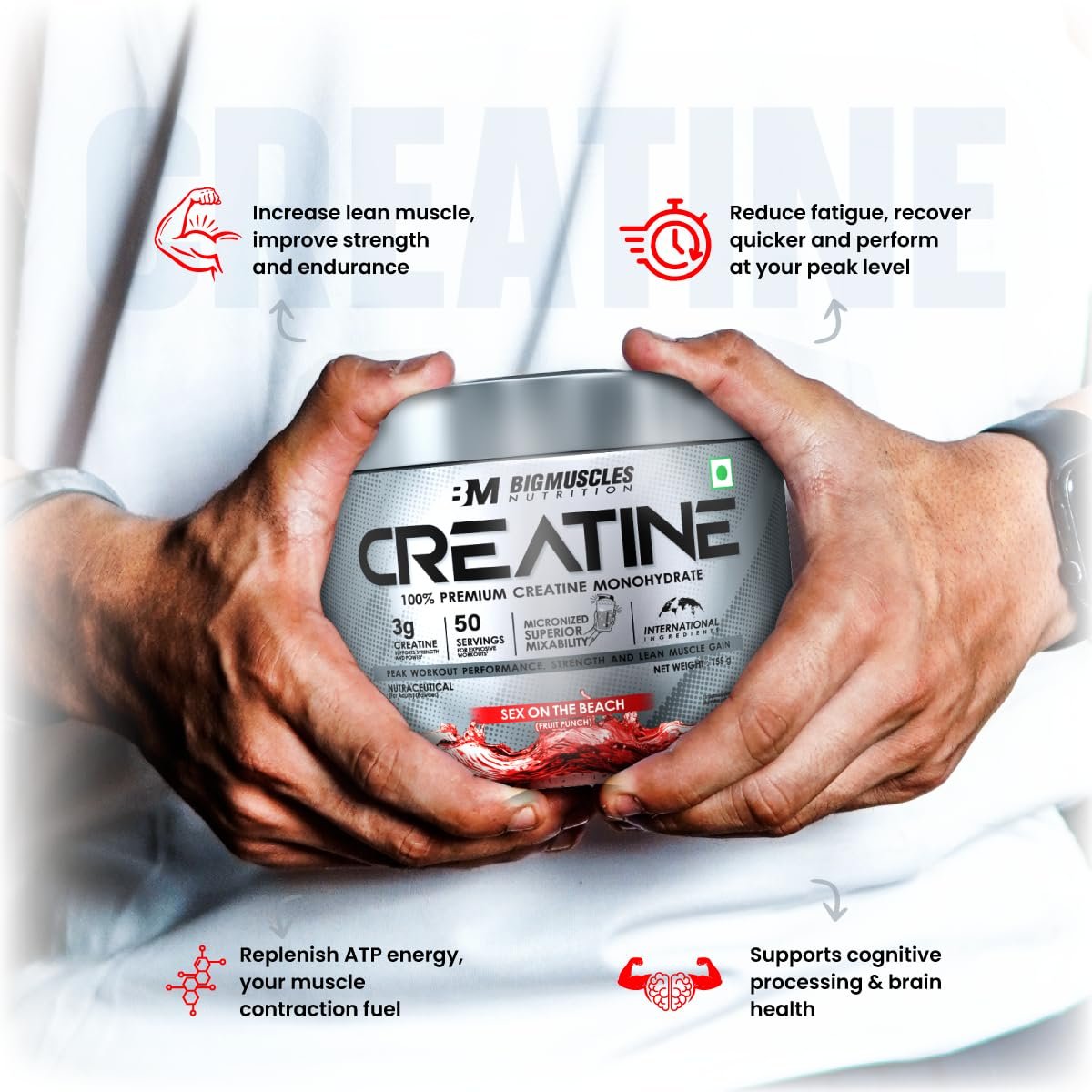 Bigmuscles Nutrition Creatine 102g | Micronized Creatine Monohydrate To Support Lean Muscle Repair & Recovery | Increase Strength & Athletic Performance,Powder - Image 4