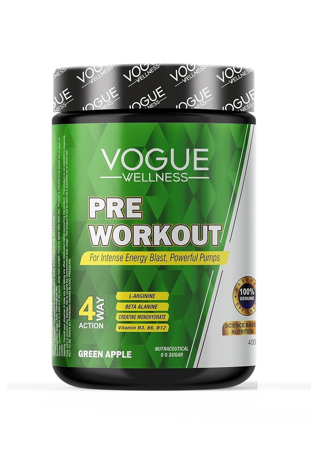 Vogue Wellness Advance Pre-Workout Protein Powder | Instant Energy Drink For Strength | Stamina and Muscle Pumps | With Beta-Alanine | Creatine and L-Arginine | 400g Fruit Punch - Image 5
