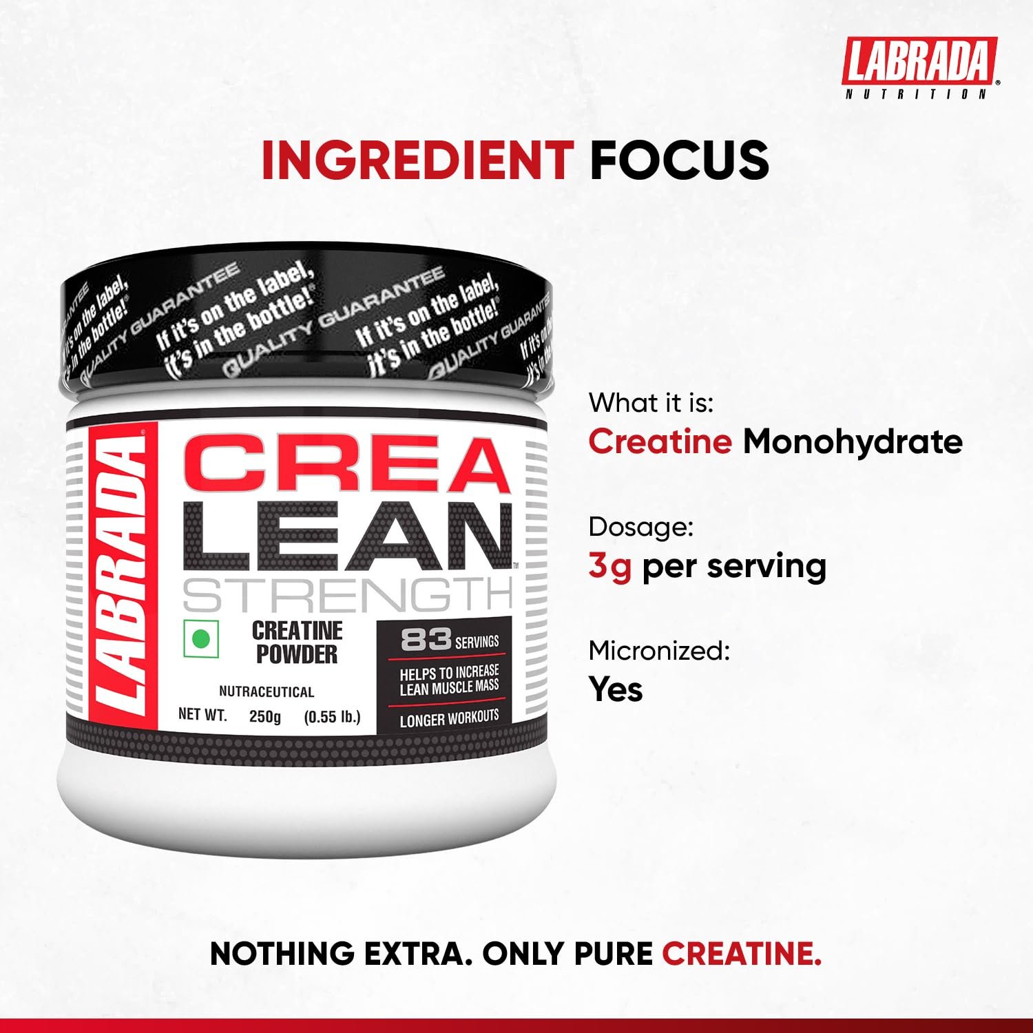 Labrada CreaLean Powder | Post Workout | Sustain longer workout | Muscle Repair & Recovery | 3g Creatine Monohydrate,For 83 Servings | 0.55 lbs (250 gm) - Image 4