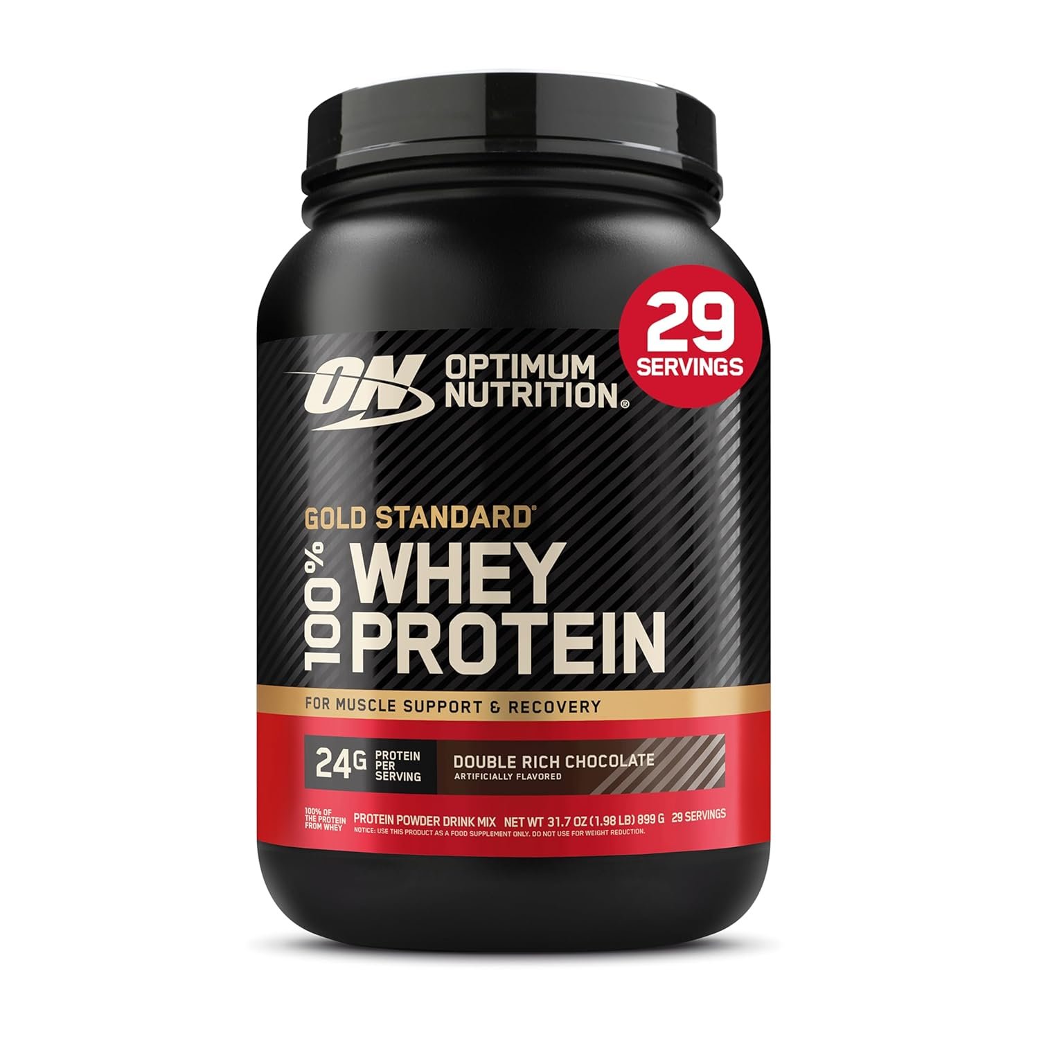 Optimum Nutrition (ON) Gold Standard 100% Whey 907g | (Double Rich Chocolate) | Protein Powder for Muscle Support & Recovery | Vegetarian - Primary Source Whey Isolate