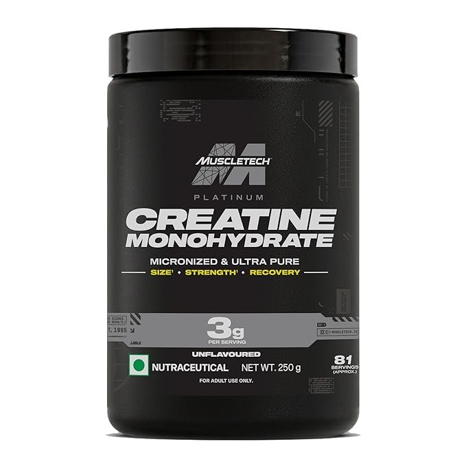 MuscleTech Platinum Creatine Micronized Powder | 81 Servings | Creatine Monohydrate | Supports Strength, Power & Muscle Recovery | MuscleTech Creatine Unflavoured - 250g