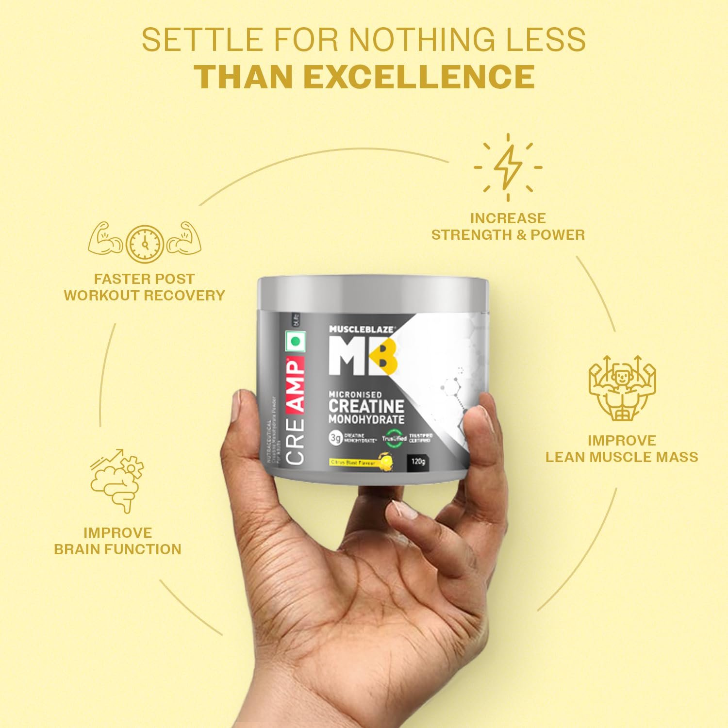 MuscleBlaze Micronised Creatine Monohydrate CreAMP Powder | (30 Servings, 120g) | Trustified Certified Creatine - Image 7
