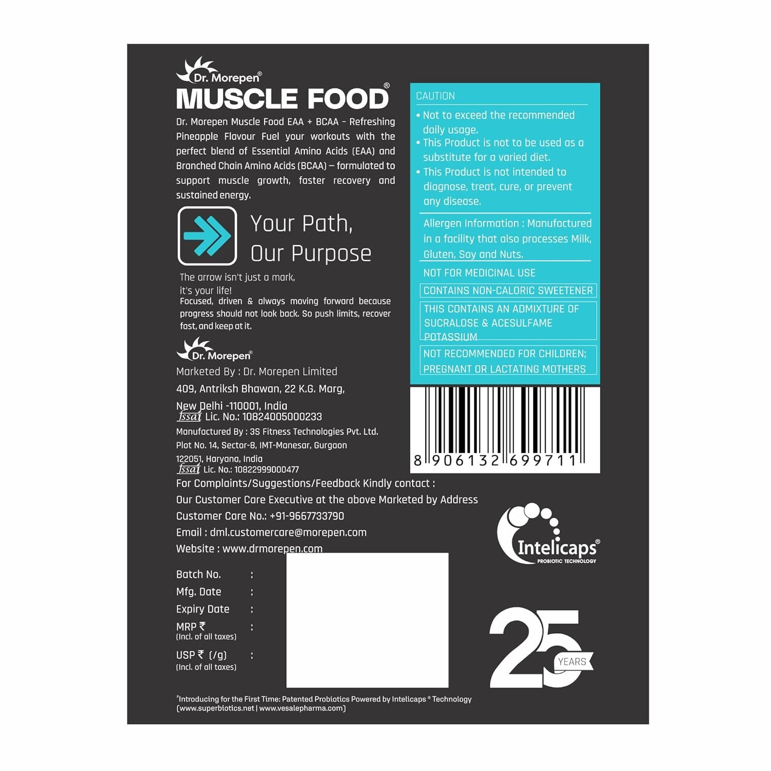 Dr. Morepen EAA + BCAA Supplement Powder | Blue Raspberry Flavor | Amino Acids with Probiotics for Lean Muscle | Strength,Energy & Muscle Recovery | Hydration Support | 30 Servings, 450g - Image 2