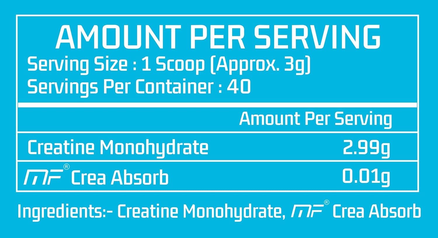 Myfitness Creatine Powder | Pure Micronised Creatine Monohydrate | Pre Workout Supplement | 40 Servings | Unflavoured | 120g - Image 3