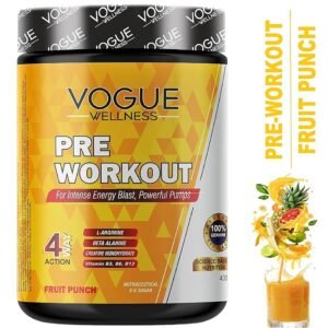 Vogue Wellness Advance Pre-Workout Protein Powder | Instant Energy Drink For Strength | Stamina and Muscle Pumps | With Beta-Alanine | Creatine and L-Arginine | 400g Fruit Punch