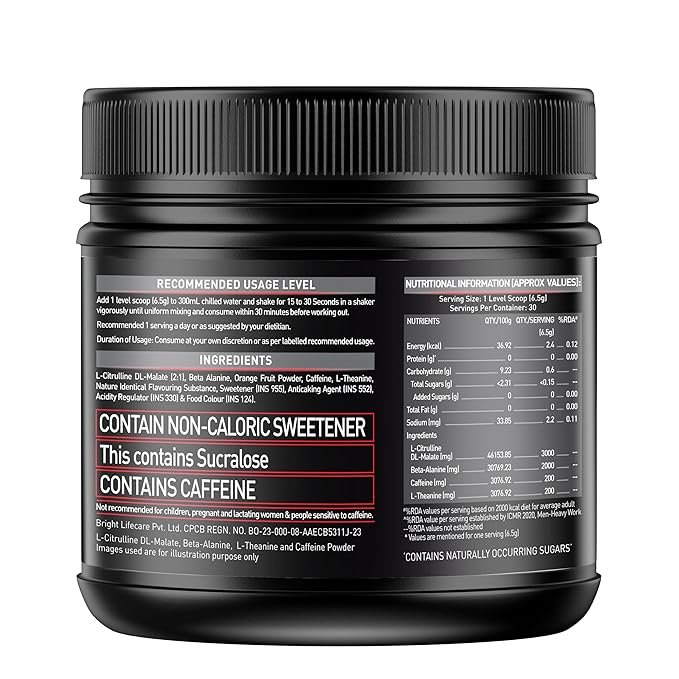 MuscleBlaze Pre Workout 200 Xtreme | (Fruit Punch, 30 Servings, 200g) | 200mg Caffeine | 200mg Theanine | 2000mg Beta Alanine | 3000mg Citrulline - Image 2