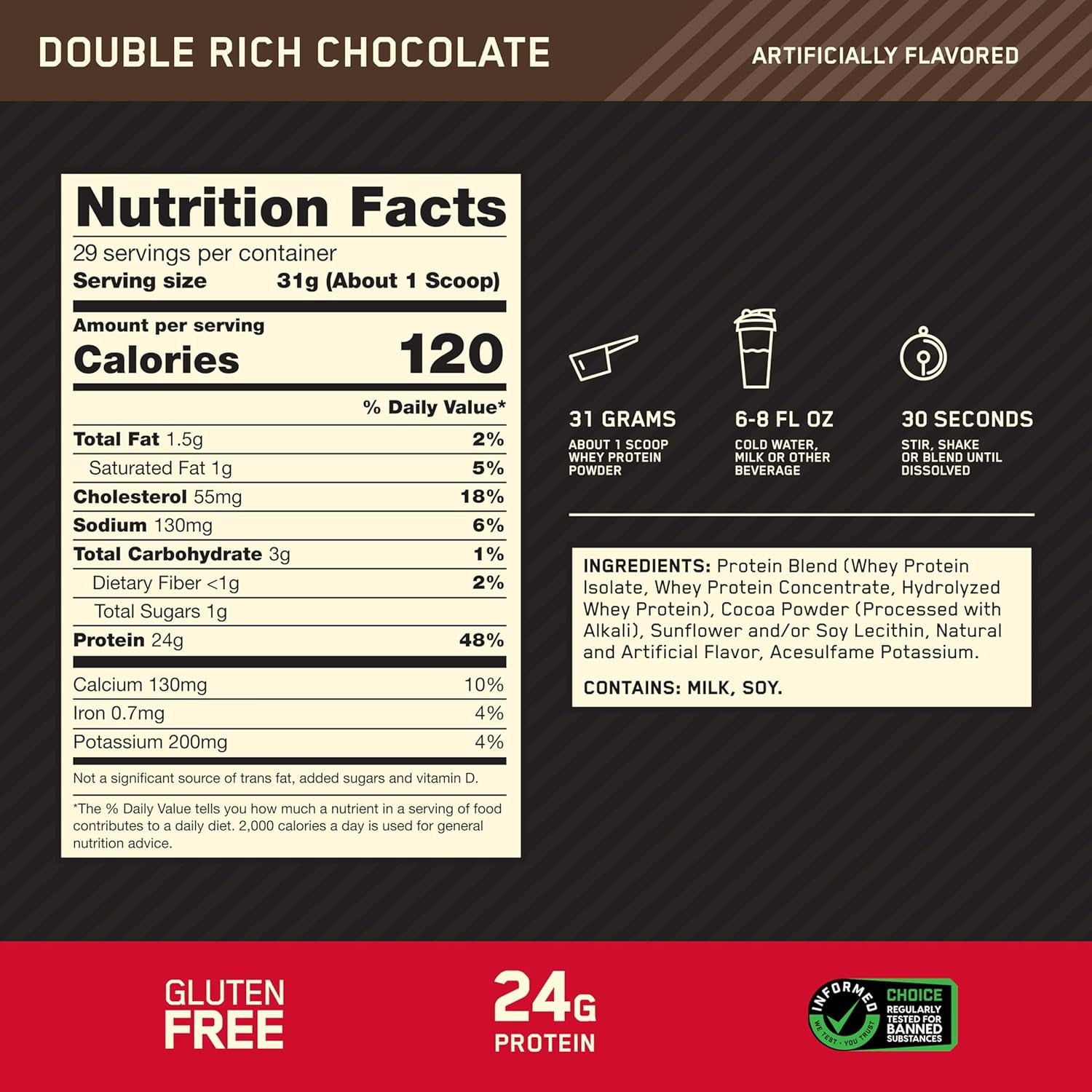 Optimum Nutrition (ON) Gold Standard 100% Whey 907g | (Double Rich Chocolate) | Protein Powder for Muscle Support & Recovery | Vegetarian - Primary Source Whey Isolate - Image 4