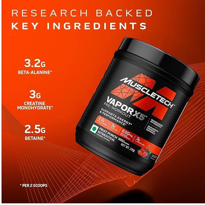 MuscleTech Vapor X5 Pre Workout Powder | Support Energy and Performance with Creatine Monohydrate, Beta Alanine, L-Citrulline & Caffeine | 30 Servings, 270g - Image 4