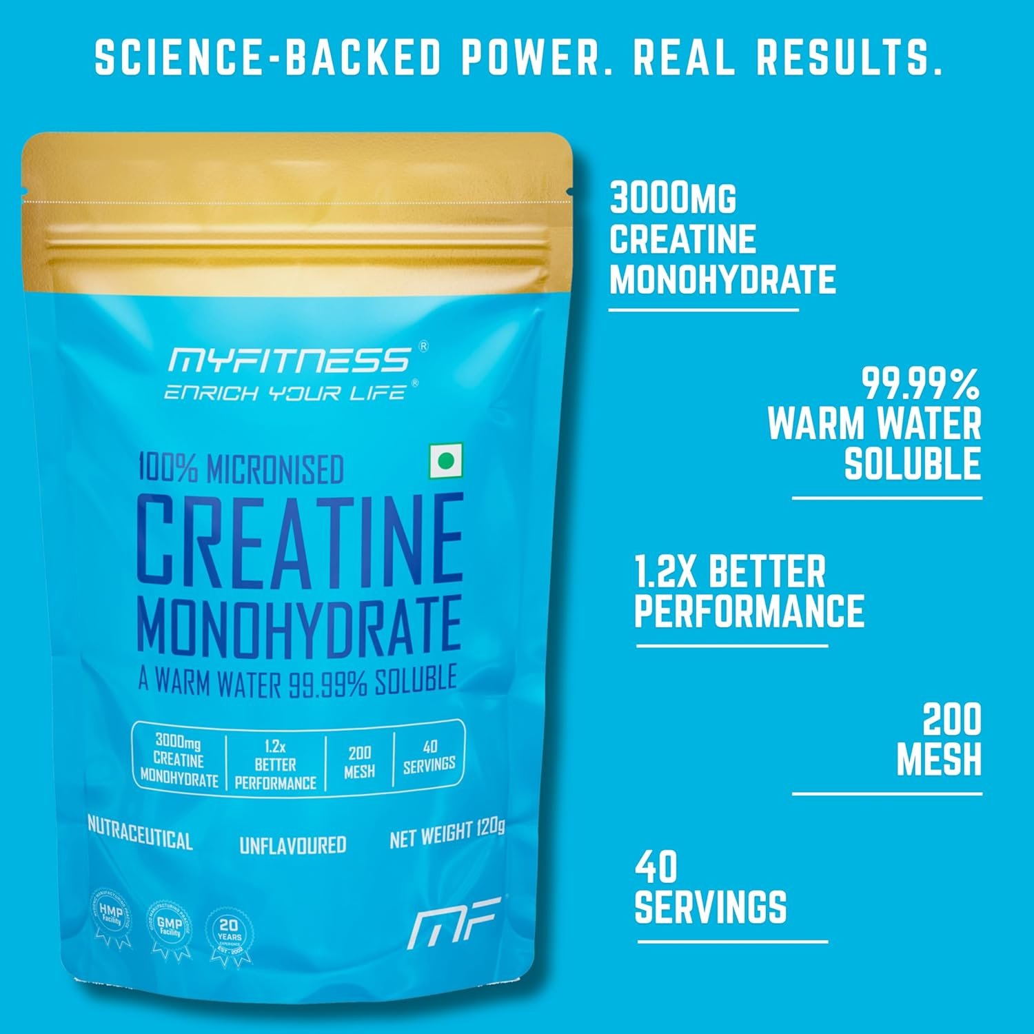 Myfitness Creatine Powder | Pure Micronised Creatine Monohydrate | Pre Workout Supplement | 40 Servings | Unflavoured | 120g - Image 4