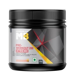 MuscleBlaze Pre Workout 200 Xtreme | (Fruit Punch, 30 Servings, 200g) | 200mg Caffeine | 200mg Theanine | 2000mg Beta Alanine | 3000mg Citrulline