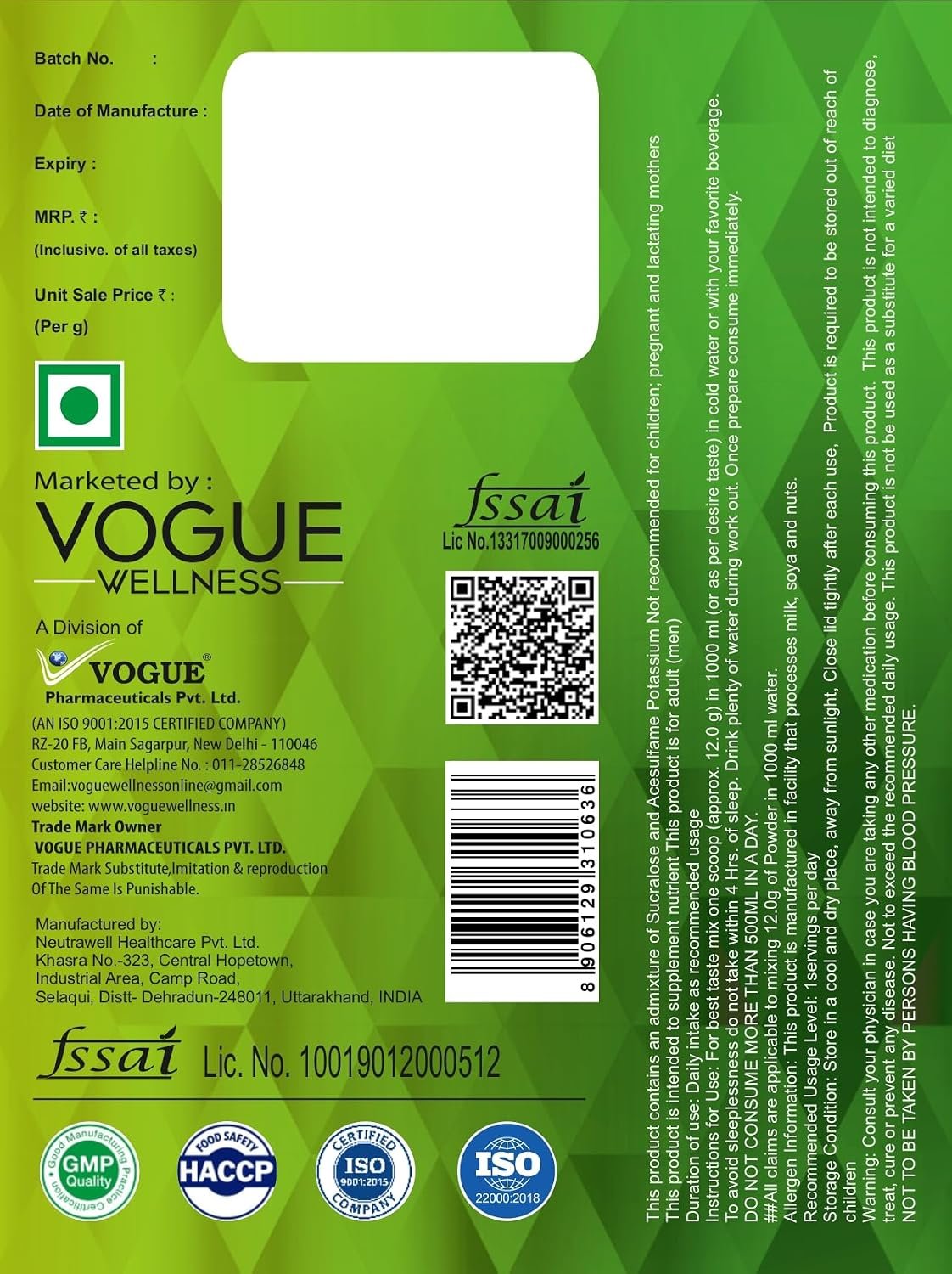 Vogue Wellness Advance Pre-Workout Protein Powder | Instant Energy Drink For Strength | Stamina and Muscle Pumps | With Beta-Alanine | Creatine and L-Arginine | 400g Fruit Punch - Image 7
