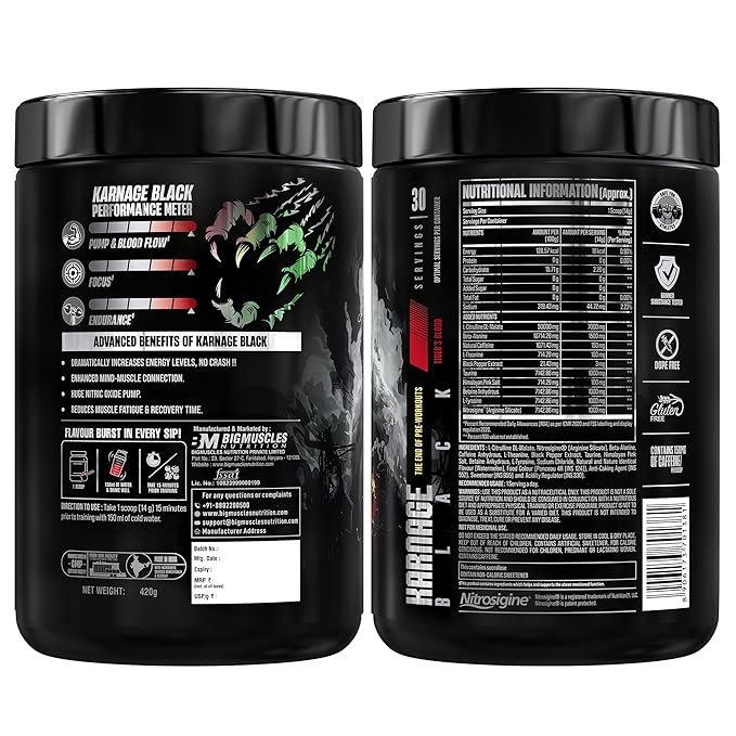 Bigmuscles Nutrition Karnage Pre workout | (60 Servings) | Pre-workout Supplement Supports to Improve Focus | Strength, Energy and Pump - Image 6