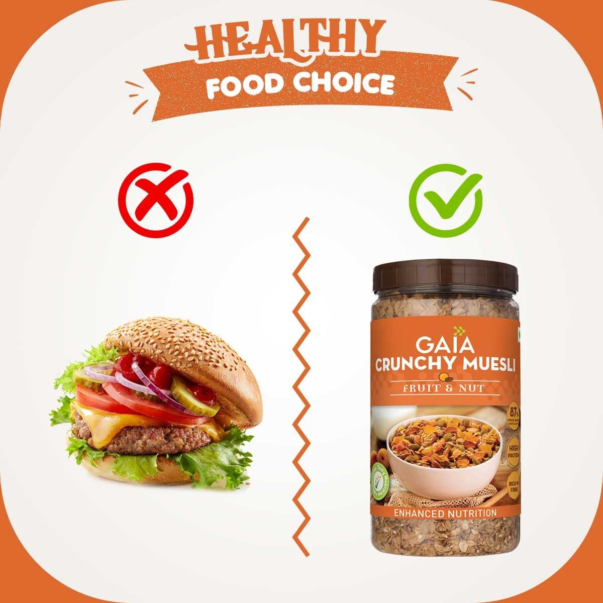 Gaia Crunchy Muesli Fruit and Nuts a Mix of Wholesome Breakfast Cereals Packed with Fibre | Iron and Antioxidants Serves As the Nourishing | Tasty Breakfast Option | 1KG Jar Pack - Image 4