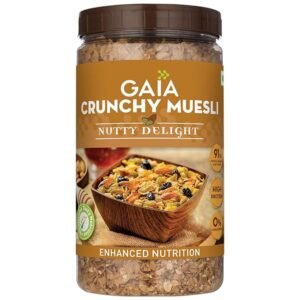 GAIA Nutty Delight Crunchy Muesli 1 kg jar - A Perfect Blend of Multigrains, Nuts, Oats and Cornflakes The Ultimate Healthy and Delicious Breakfast Cereals.