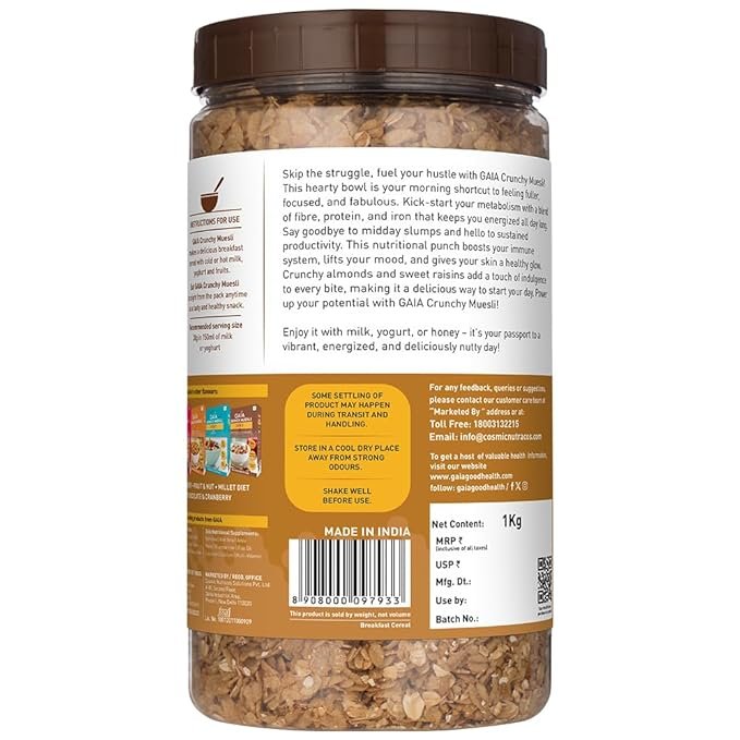 GAIA Nutty Delight Crunchy Muesli 1 kg jar - A Perfect Blend of Multigrains, Nuts, Oats and Cornflakes The Ultimate Healthy and Delicious Breakfast Cereals. - Image 3