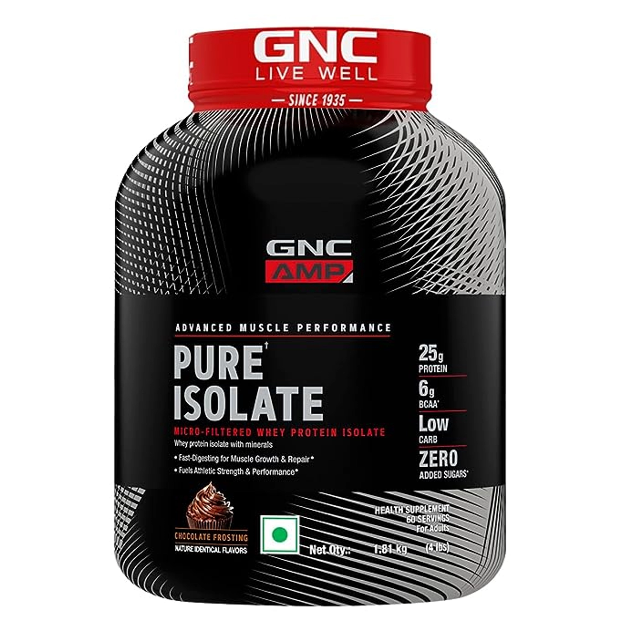 GNC AMP Pure Isolate Protein Powder | Low Carbs With Zero Added Sugar | 1.81kg