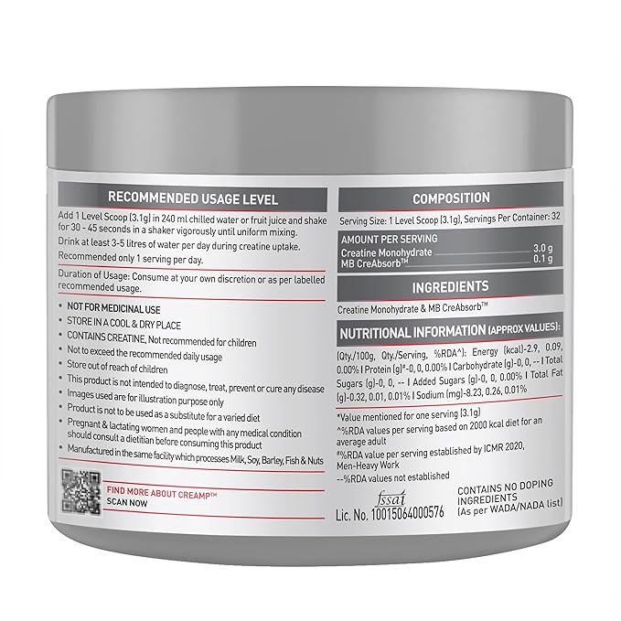 MuscleBlaze Micronised Creatine Monohydrate CreAMP Powder | (30 Servings, 120g) | Trustified Certified Creatine - Image 4