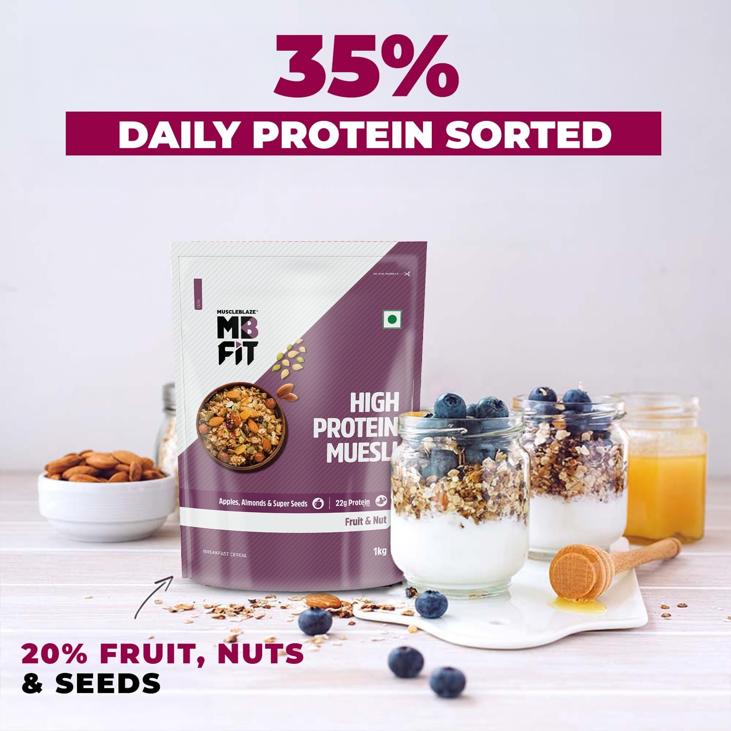 MuscleBlaze Fit High Protein Muesli (1kg, Dark Chocolate & Cranberry) | 22g Protein | With Raisins, Almonds & Super Seeds,High Protein Breakfast Cereals - Image 4