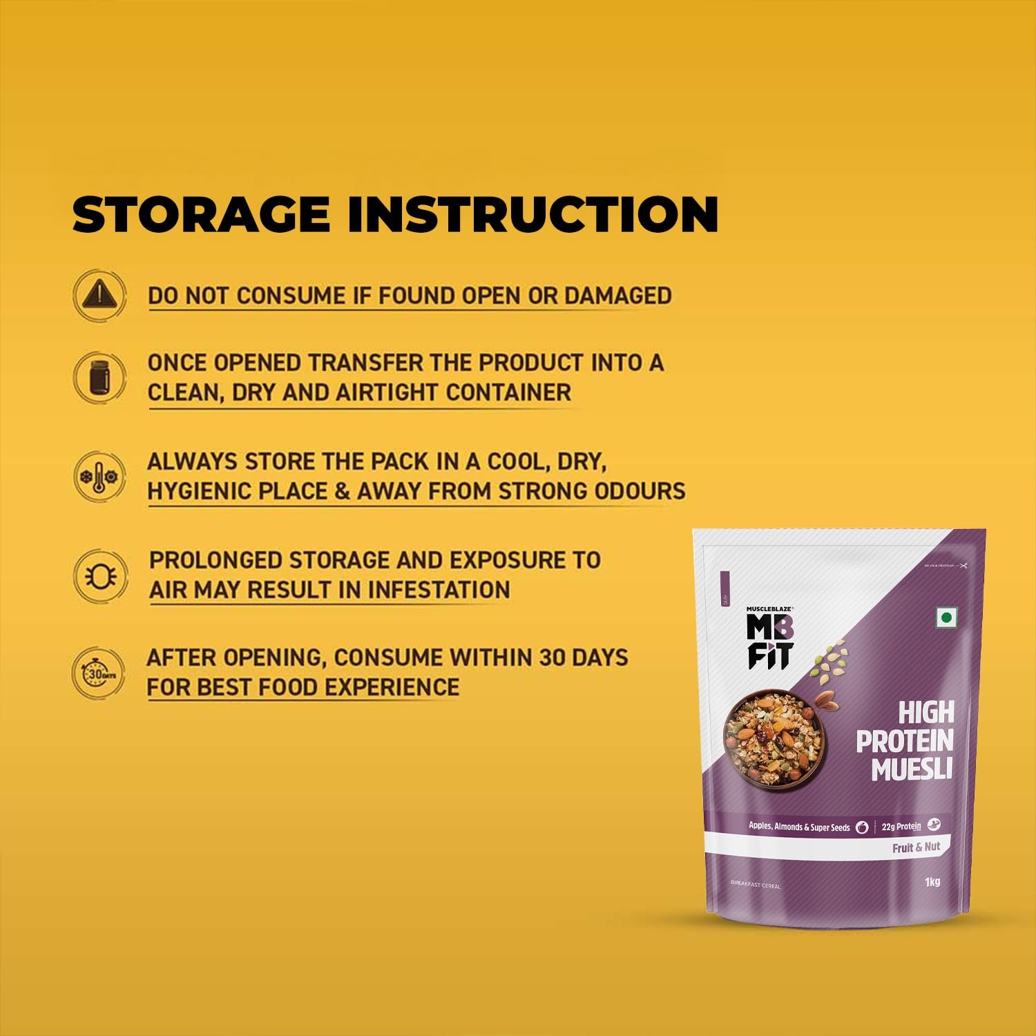 MuscleBlaze Fit High Protein Muesli (1kg, Dark Chocolate & Cranberry) | 22g Protein | With Raisins, Almonds & Super Seeds,High Protein Breakfast Cereals - Image 5