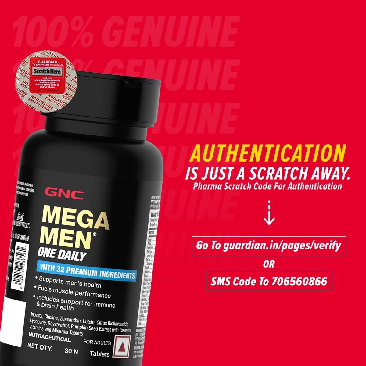 GNC Mega Men One Daily Multivitamin for Men | Promotes Men's Well-Being | Supports Muscle Function | Boosts Immunity | Improves Memory & Focus | 32 Premium Ingredients | 30 Tablets - Image 3