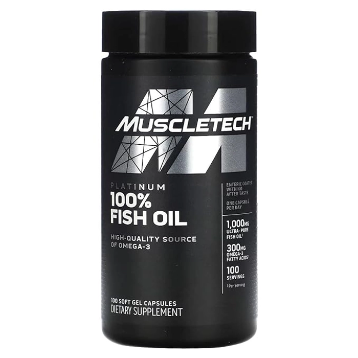 Muscletech Platinum 100% Fish Oil, 1000mg Fish Oil, 300mg Omega-3 Fatty Acids, 180mg EPA & 120mg DHA, (100 Softgel Capsules)