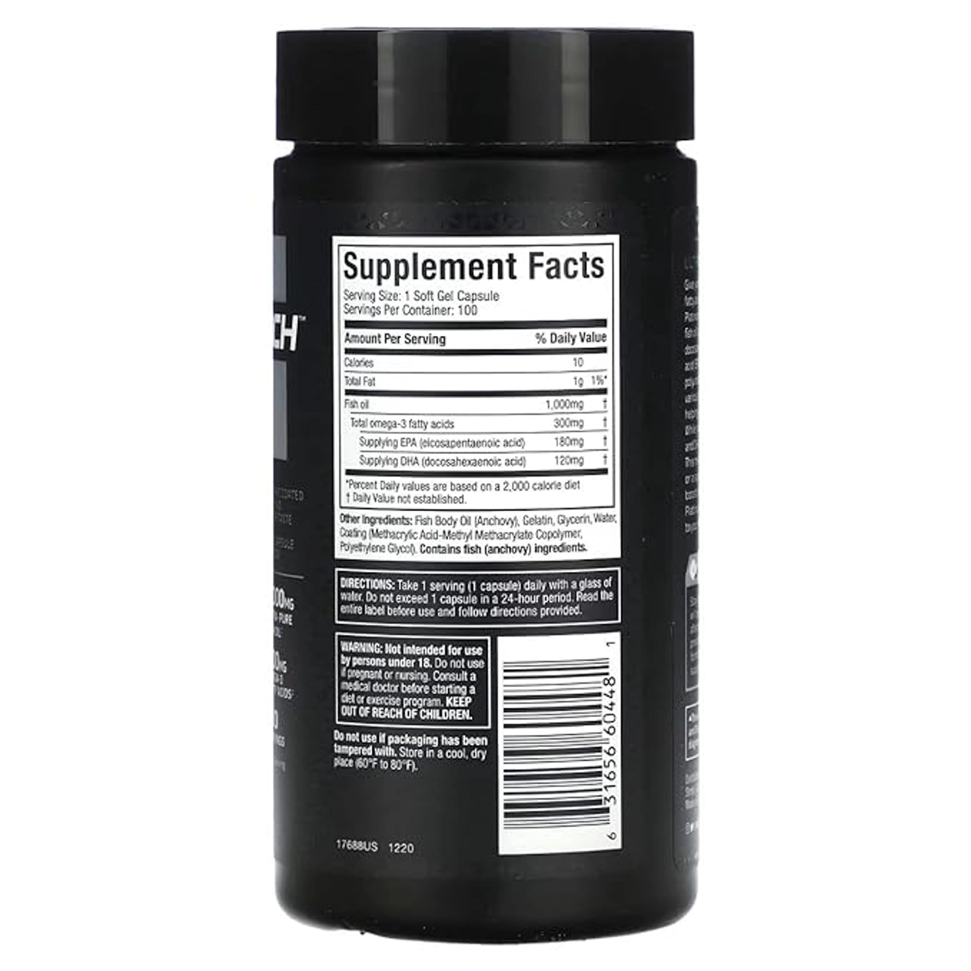 Muscletech Platinum 100% Fish Oil, 1000mg Fish Oil, 300mg Omega-3 Fatty Acids, 180mg EPA & 120mg DHA, (100 Softgel Capsules) - Image 2