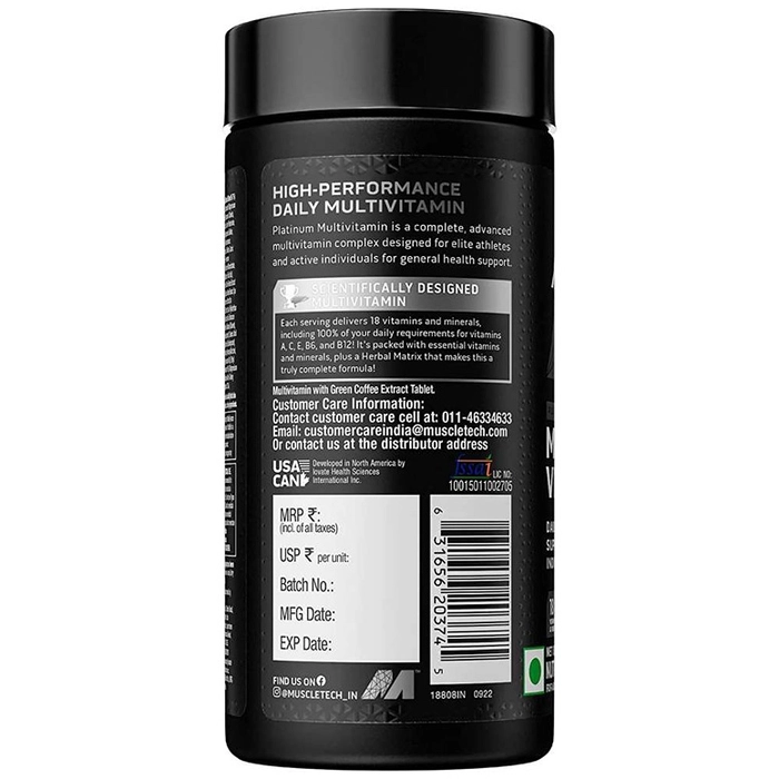 MuscleTech Platinum Multivitamin Tablets, 18 Vitamins & Minerals, 240mg Herbal Matrix (60 Tablets) - Image 2