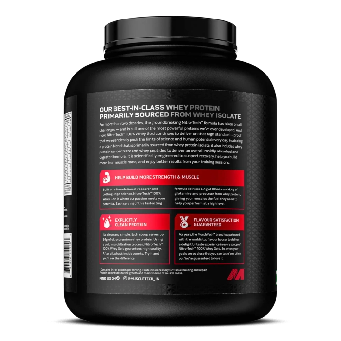 MuscleTech Nitrotech 100% Whey Gold Protein Powder, Primary Source Whey Protein Isolate, 24g Protein, 5.4g BCAA, 4.2g Glutamine - Image 6