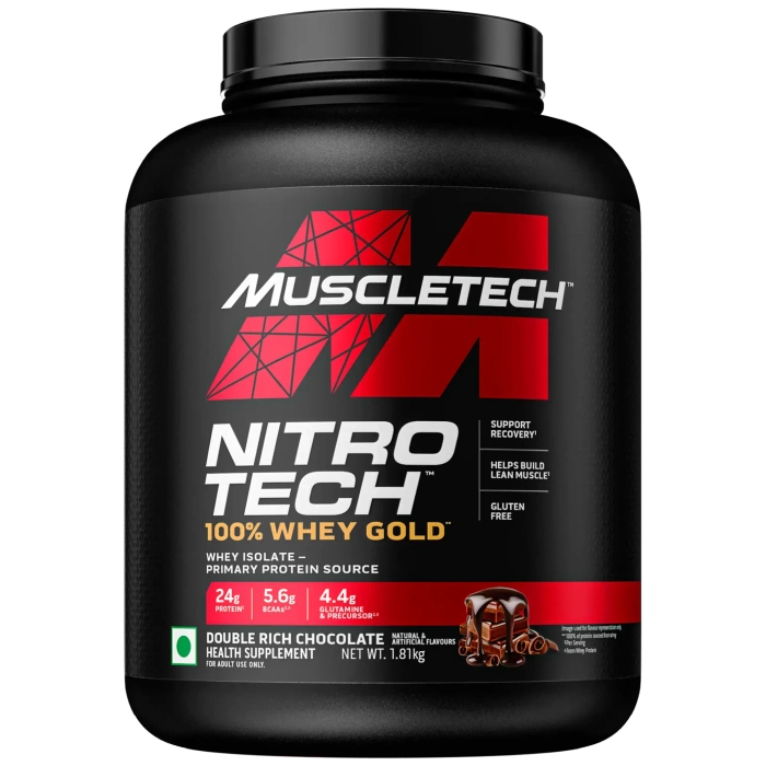 MuscleTech Nitrotech 100% Whey Gold Protein Powder, Primary Source Whey Protein Isolate, 24g Protein, 5.4g BCAA, 4.2g Glutamine