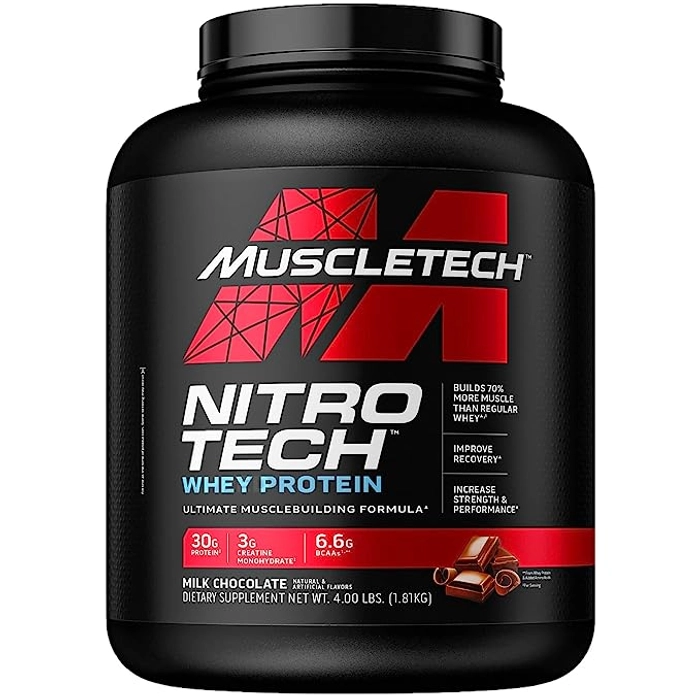 MuscleTech Nitrotech Whey Protein Concentrate Powder, 30g Protein, 3g Creatine, 6.7g BCAA