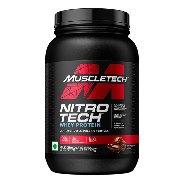 MuscleTech Nitrotech Whey Protein Concentrate Powder, 30g Protein, 3g Creatine, 6.7g BCAA